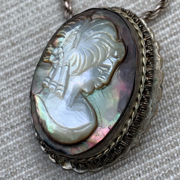 Art Nouveau Cameo Mother of Pearl Abalone Pendant - Picture 9 of 13